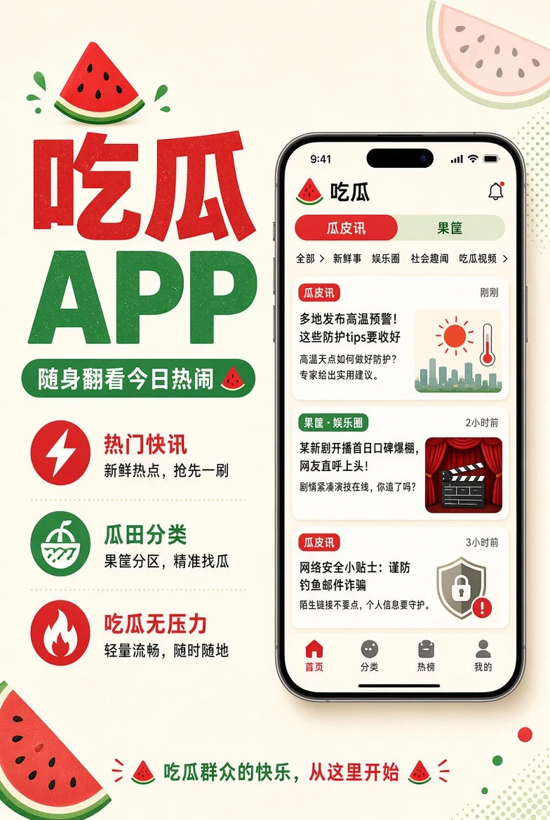 吃瓜APP移动界面展示